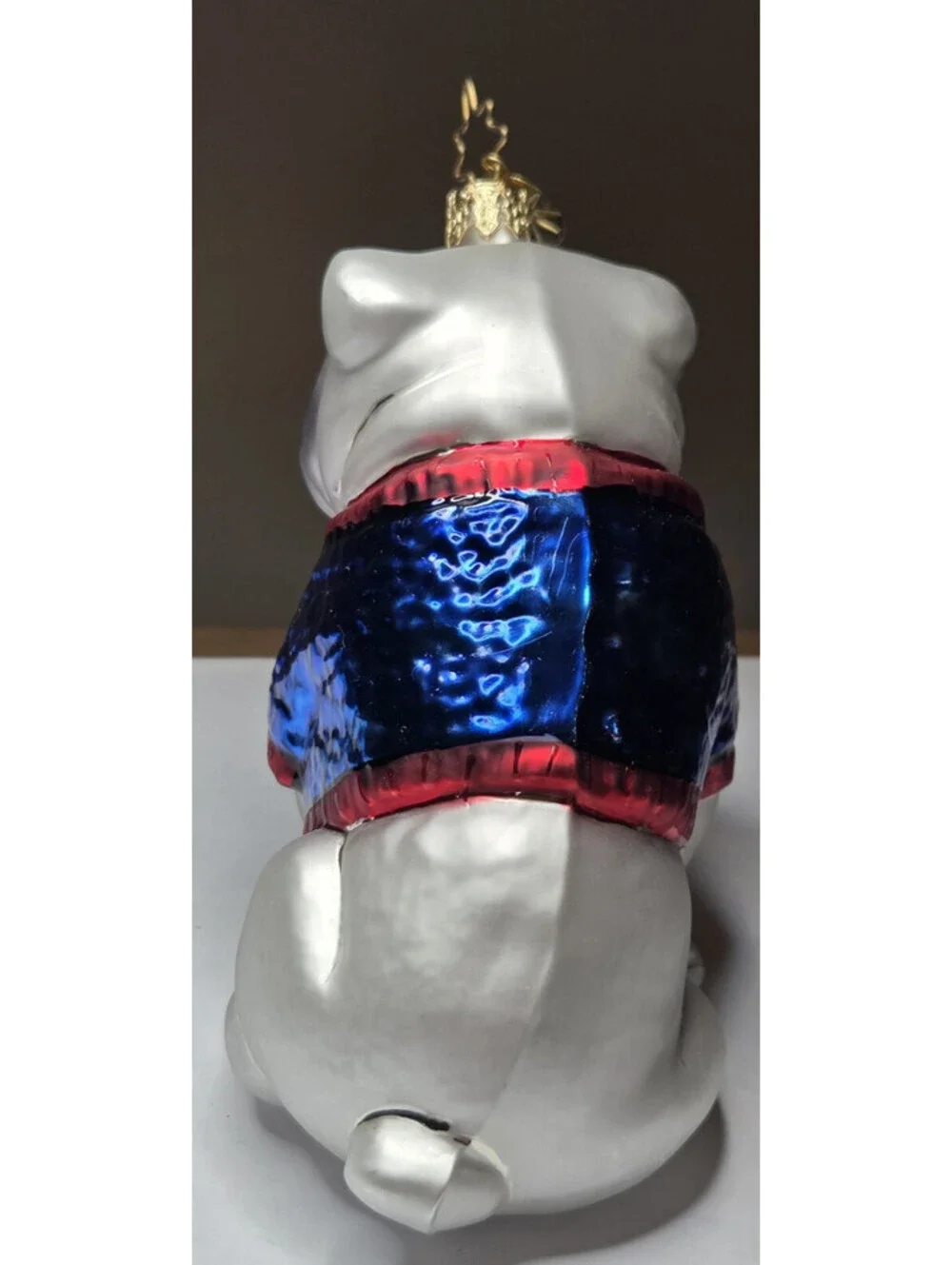 Christopher Radko English Bulldog Union Jack Sweater Blown Glass Christmas Orn